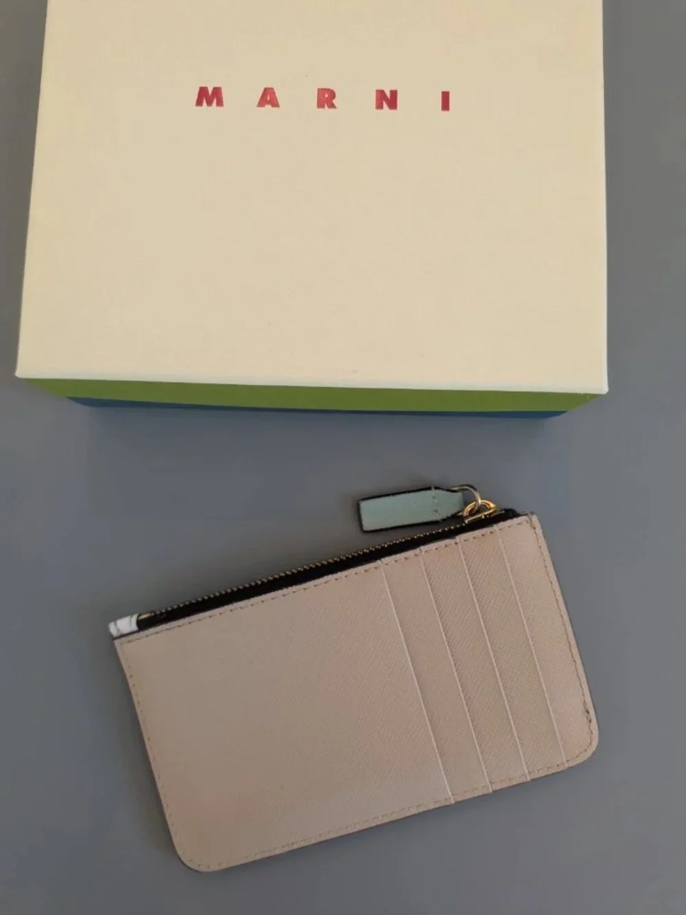 Marni Saffiano Leather Zip Card Holder White/Light Blue